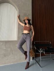 YIKAMALI KAHVERENGİ MOM JEANS