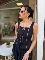 KORSAJLI SİYAH TASARIM ELBİSE