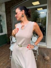 BEJ KREP KUMAŞ ELBİSE